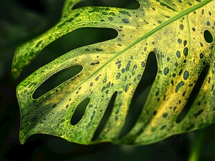 斑驳龟背竹叶特写