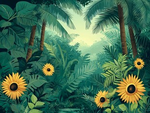 热带雨林中的向日葵美景