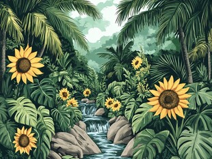 热带丛林中的向日葵溪流