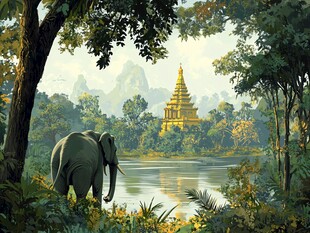 大象湖畔望金色佛塔