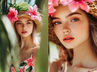 夏日少女的浪漫花卉装扮