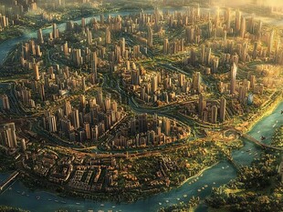 未来都市全景俯瞰图