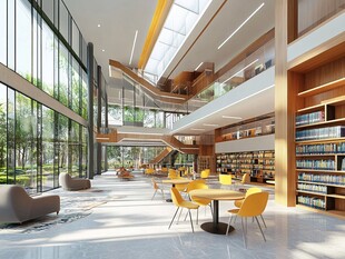 现代宽敞图书馆内部空间
