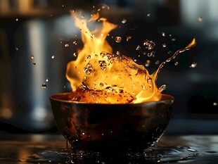 火焰在碗中激烈飞溅