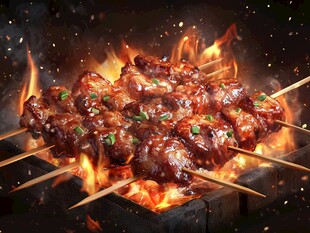 炭火上的美味烤肉串