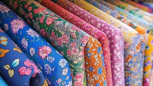 多彩花卉图案布料展示