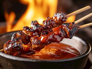 火焰中的美味烤肉串