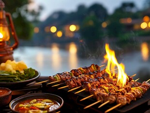 湖畔烧烤 美味与美景相伴
