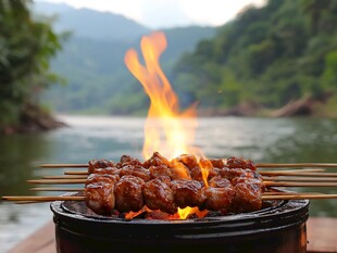 河畔烤肉 享受户外烟火气
