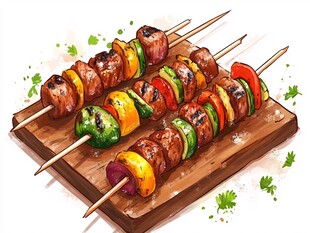 美味烤肉蔬菜串诱人呈现