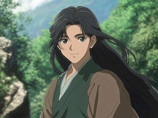古风长发男子的悠然姿态