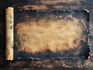 古老卷轴与烧焦纸张场景