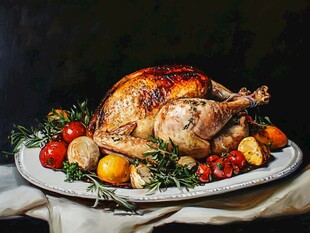 烤鸡配蔬果摆盘艺术