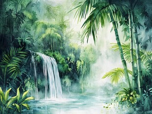 梦幻雨林瀑布景观图