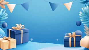 蓝色庆典场景 精美礼物装点