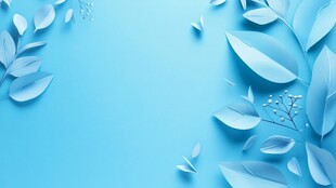 淡蓝色剪纸风叶片背景图