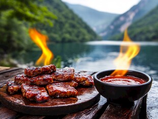 湖畔烧烤 美味与美景共赏