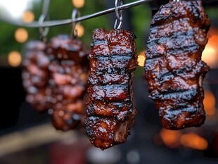 烤肉串悬挂特写