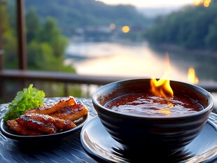 湖畔美食 火焰汤与烤物