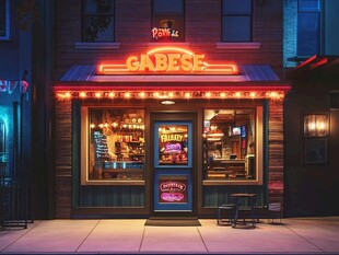 霓虹闪烁的街边小酒馆