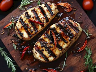 香煎鸡胸肉配香料与酱汁