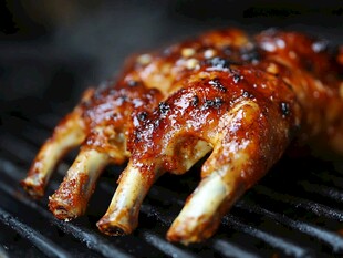 烤架上的美味香辣烤羊蹄