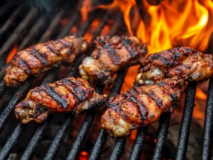 火焰上烤制的美味鸡翅