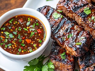 香烤牛排配特色蘸酱