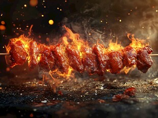 火焰中的美味烤肉串