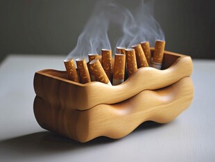 创意木质烟灰缸内香烟林立