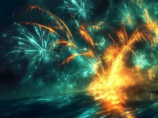 海上炫彩烟花绽放美景