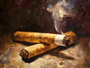 两支燃着的艺术风雪茄