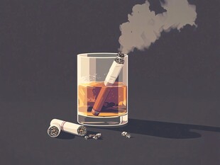 杯中烟蒂 烟酒交融的画面