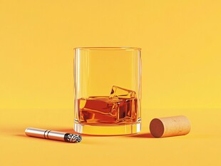 黄底前的威士忌与雪茄