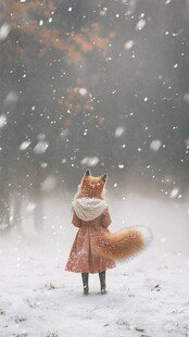 雪中狐耳少女的梦幻瞬间