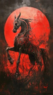 血月之下的鬼魅黑骏马