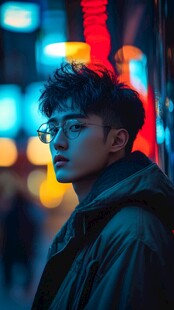 夜色下的酷帅眼镜青年