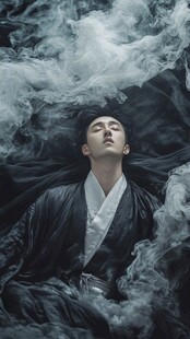 古风男子卧于烟雾之中