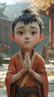 小沙弥虔诚合十祈愿
