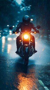雨夜骑行者的炫酷瞬间