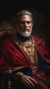 威严帝王端坐于华丽宝座