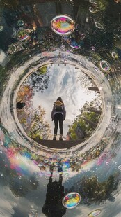 梦幻泡泡中的孤独背影