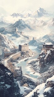 冬日壮丽长城雪景图