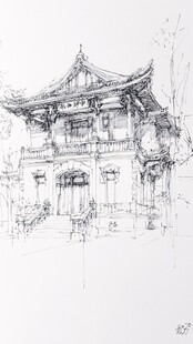 中式古建筑手绘图稿