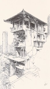 悬崖上的中式古风楼阁