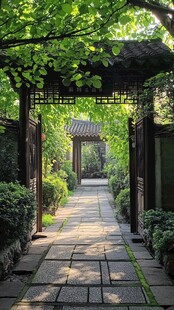 中式园林幽径 绿意盎然