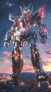 科幻风巨型机甲矗立天际