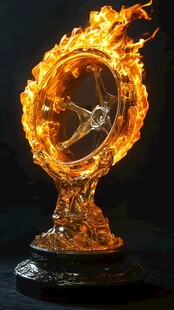 火焰环绕的精致奖杯雕塑