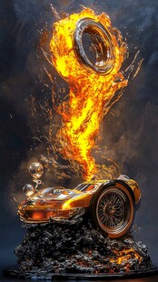 火焰飞车酷炫艺术雕塑