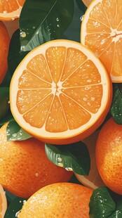 多汁橙子与绿叶的清新组合